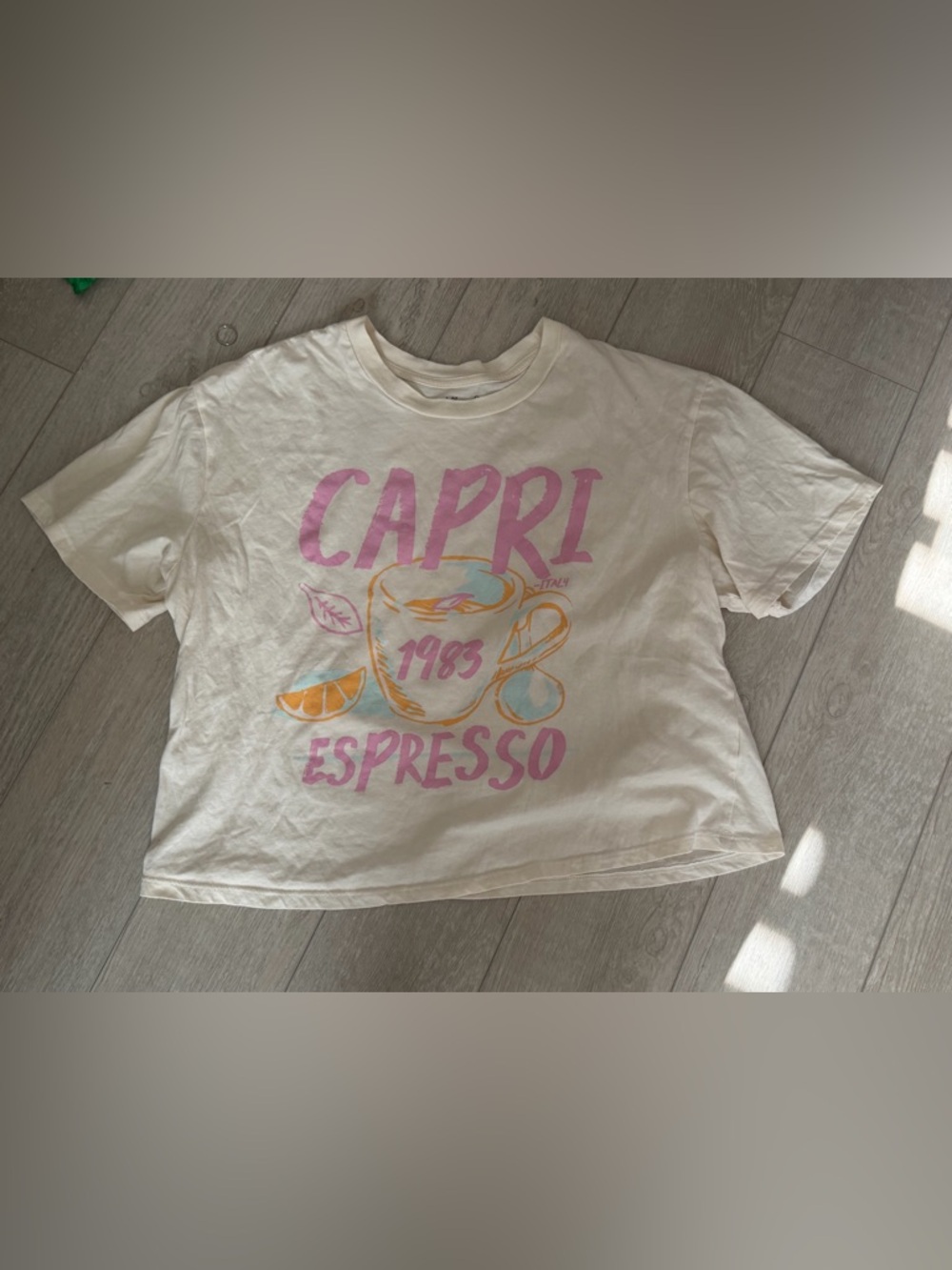 Rebellious One Cream Capri Espresso Crop Top with Pink & Orange Print